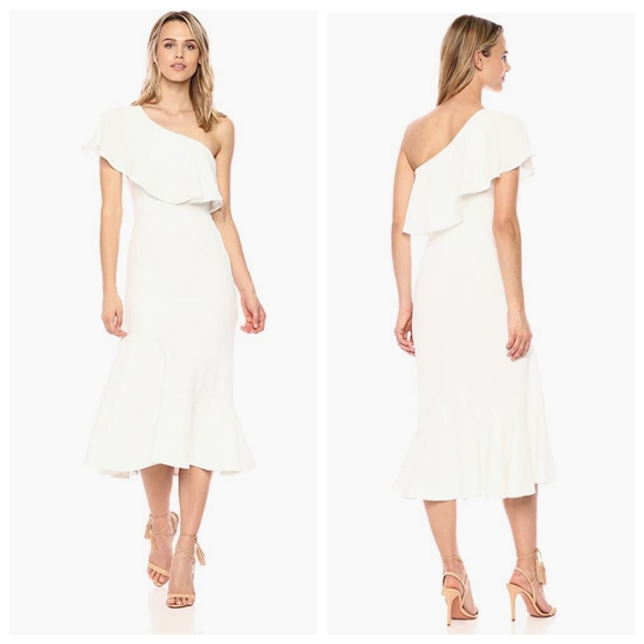 DRESS THE POPULATION Raquel White Ruffle Dress - Picture 2 of 8